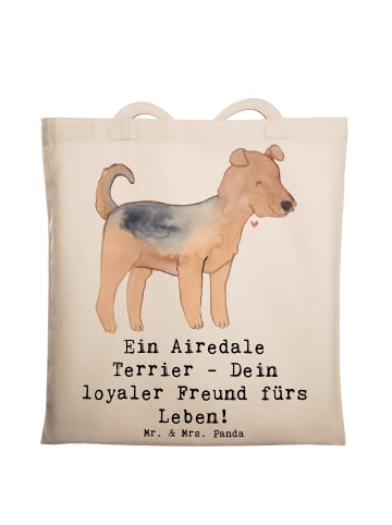 Mr. & Mrs. Panda Tasche Airedale Terrier mit Spruch in Creme