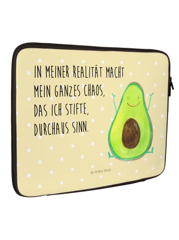 Mr. & Mrs. Panda Laptop Tasche Avocado Glücklich mit Spruch in Gelb Pastell