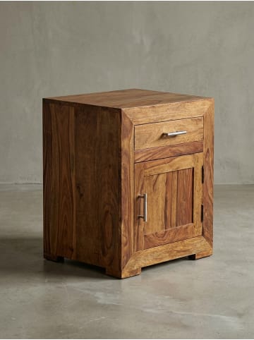 KADIMA DESIGN Nachtschrank aus Massivholz, Landhausstil, 60 cm, Schublade & Tür in Braun