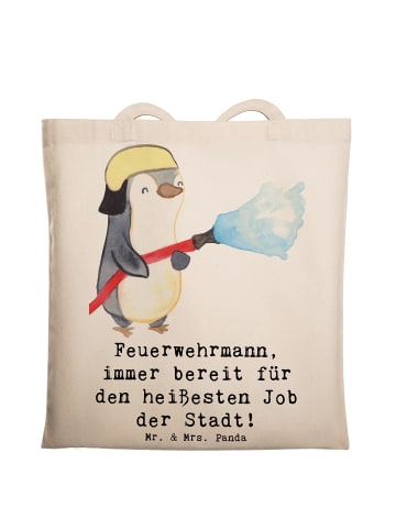 Mr. & Mrs. Panda Umhängetasche Feuerwehrmann Held mit Spruch in Creme