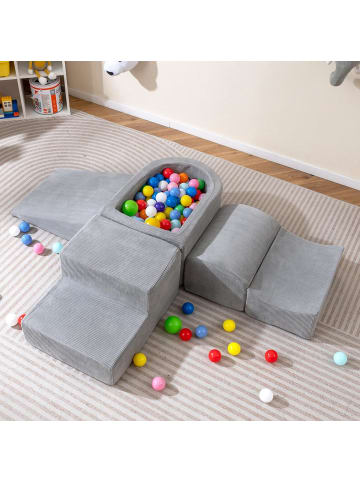 COSTWAY 5 tlg. Schaumstoffbausteine mit Bällebad Cordstoff in Grau