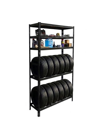 relaxdays Reifenregal in Schwarz - (B)120 x (H)210 x (T)40 cm