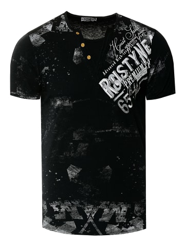 Rusty Neal V-Neck T-Shirt Verwaschen mit Seitlichem Logo Print in Schwarz