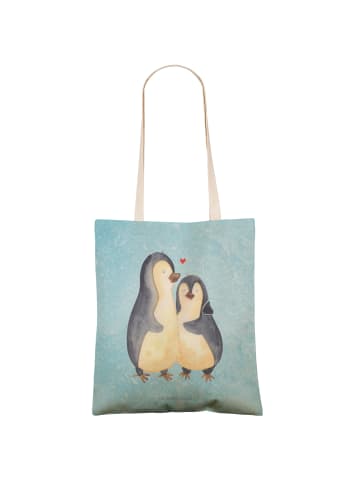 Mr. & Mrs. Panda Strandtasche Pinguin umarmen ohne Spruch in Eisblau