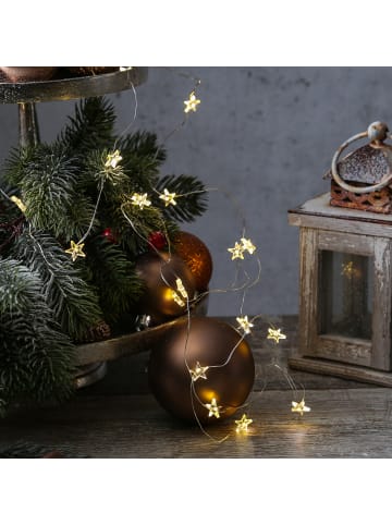 MARELIDA LED Drahtlichterkette Sterne 40 Tautropfen LED Timer Batterie in silber