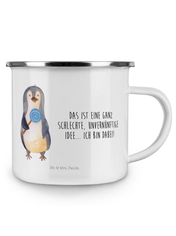 Mr. & Mrs. Panda Emaille Tasse Pinguin Lolli mit Spruch in Weiß