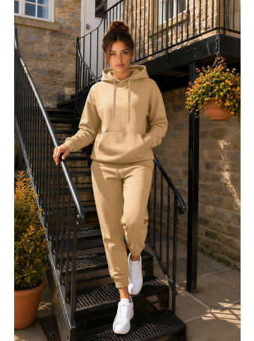 Reichstadt Damen Relaxed Fit Hoodie Marken-Stick in Beige
