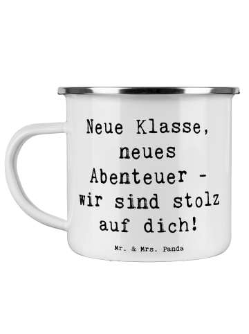 Mr. & Mrs. Panda Emaille Becher Spruch Erster Schultag Abenteuer... in Weiß