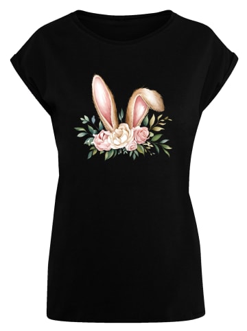 F4NT4STIC T-Shirt Blumen Osterhasen Ohren Dekor in schwarz