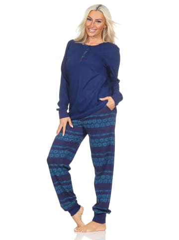 NORMANN Langarm Schlafanzug Pyjama Bündchen Ethnolook - 87069 in marine