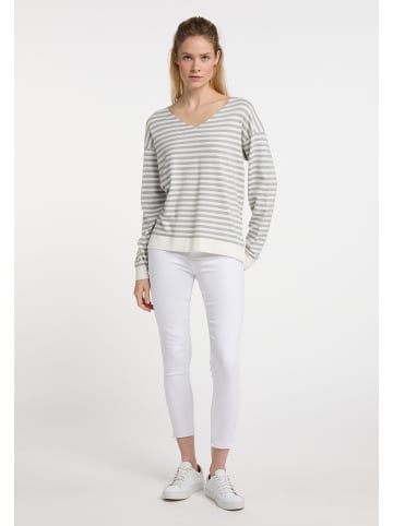 DreiMaster Damen Strickpullover in Wollweiss Grau Melange