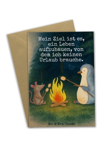 Mr. & Mrs. Panda Klappkarte Pinguin Lagerfeuer Design mit Spruch in Weiß