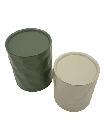 Mauro Ferretti Beige und grüne Couchtische aus Metall, 2er-Set, Ø 39,5×48–35,5×40