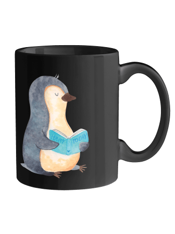 Mr. & Mrs. Panda Mug Pinguin Buch ohne Spruch in Schwarz