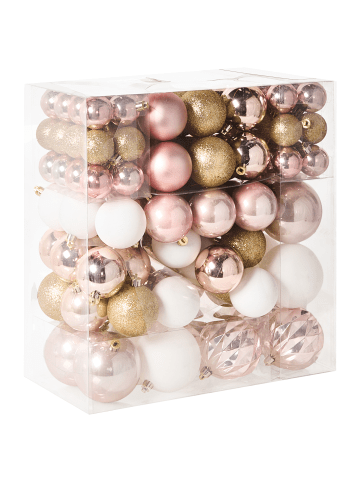 Beliani 114er-Set Weihnachtsbaumkugeln GJENDE in Rosa/Gold
