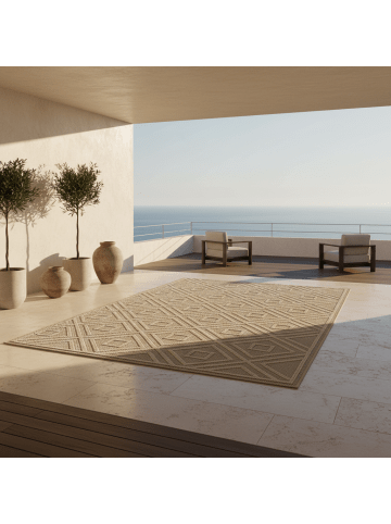 KADIMA DESIGN Teppich Outdoor Waschbar Raute IMST Strapazierfähig OEKO-TEX Balkon
