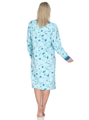 NORMANN Langarm Nachthemd klassische Design Knopfleiste am Hals in türkis