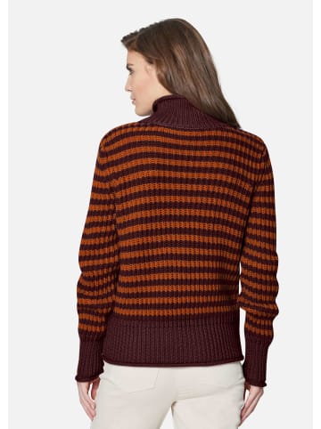 MADELEINE Softer Schurwoll-Pullover mit stylischen Streifen in mattorange / dunkelrot