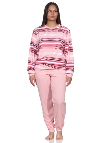 NORMANN Frottee Schlafanzug Bündchen Streifen - 81764 in rosa