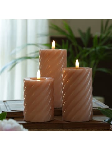 MARELIDA LED Kerze TWIST Echtwachs gedreht flackernd H: 12,5cm in altrosa