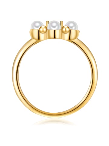 Lulu & Jane Perlen-Ring Messing Zirkonia Muschelkernperle in gelbgold