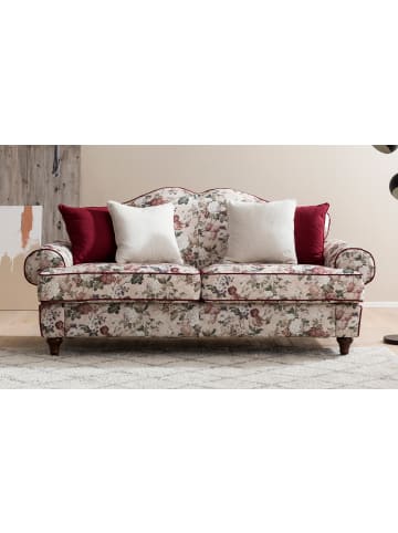 Furn.Design Sofa 3-Sitzer creme Landhaus, Blumen Design, Couch 200 cm