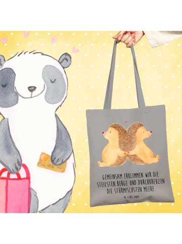Mr. & Mrs. Panda Uni Tasche Igel händchenhaltend mit Spruch in Light Grey