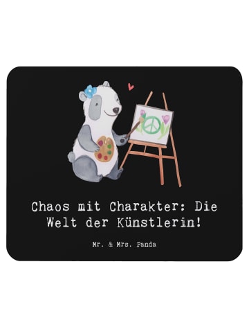 Mr. & Mrs. Panda Mauspad Künstlerin Chaos mit Spruch in Schwarz