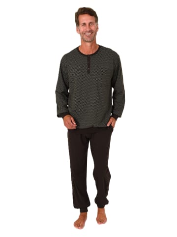 NORMANN Langarm Schlafanzug Pyjama Bündchen Minimalprint - 86513 in braun