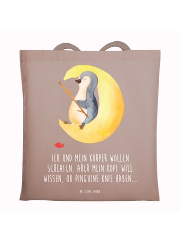 Mr. & Mrs. Panda Tragetasche Pinguin Mond mit Spruch in Braun Pastell