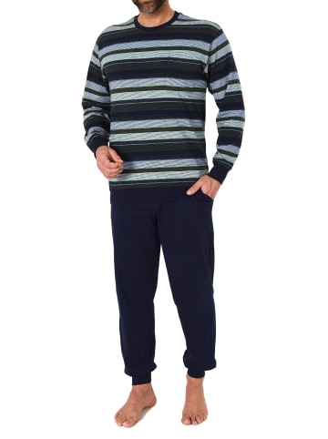 NORMANN langarm Schlafanzug Bündchen Streifen - 81164 in marine