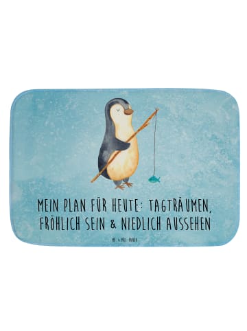 Mr. & Mrs. Panda Badematte Pinguin Angler mit Spruch in Eisblau