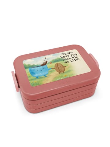 Mr. & Mrs. Panda Bentobox Kaffee Bohne Design mit Spruch in Rot Pastell