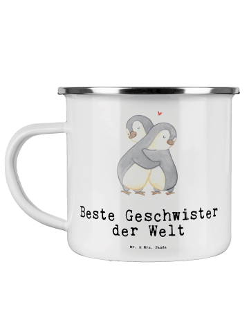 Mr. & Mrs. Panda Camping Emaille Tasse Pinguin Beste Geschwister... in Weiß