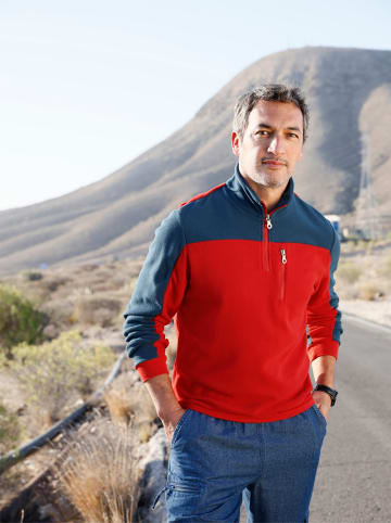 WITT WEIDEN Fleece-Shirt in dunkelblau-rot