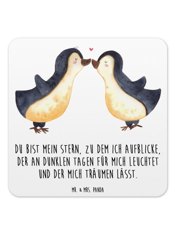 Mr. & Mrs. Panda Untersetzer für Gläser Pinguin Liebe mit Spruch in Weiß