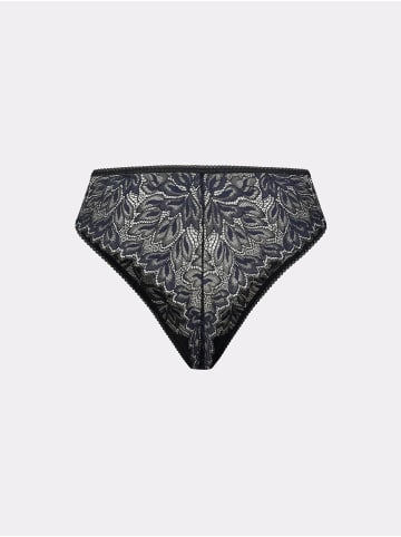 Erlich Textil  Iconic Lace High Waist Brazil String aus nachhaltiger Spitze - atmungsaktiv in schatten schwarz