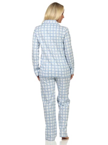 NORMANN Pyjama Jersey zum durchknöpfen Karo - 61823 in hellblau