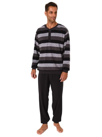 NORMANN Frottee Schlafanzug Bündchen Blockstreifen - 75485 in dunkelgrau