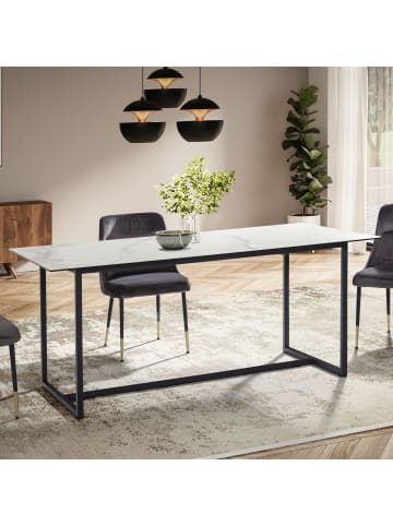 KADIMA DESIGN Esstisch Marmor-Look Glas Modern Premium Esszimmer Elegant Hell in Weiß-Schwarz