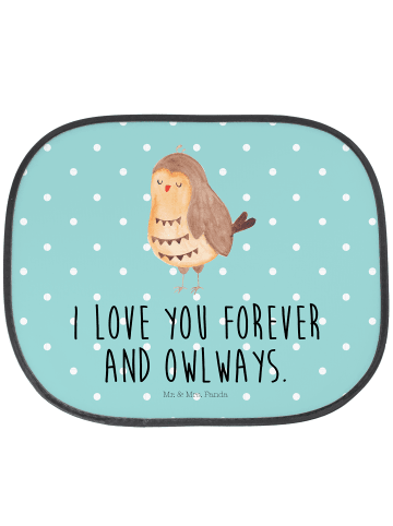 Mr. & Mrs. Panda Sonnenschutz für Auto Eule Zufrieden mit Spruch in Türkis Pastell