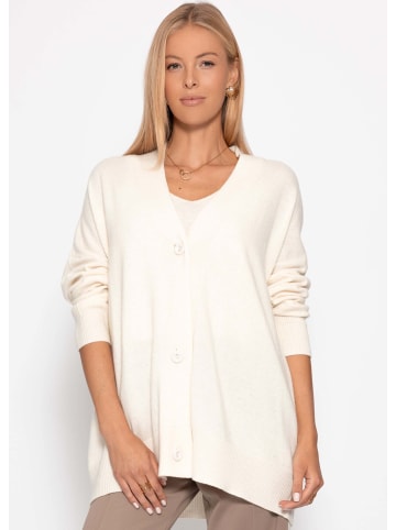 SASSYCLASSY Oversized Cardigan mit V-Ausschnitt und Kaschmiranteil in Offwhite