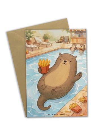 Mr. & Mrs. Panda Grußkarte Otter Schwimmbad Pommes Design ohne S... in Weiß