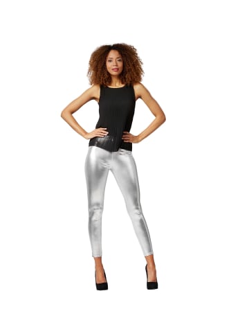 tectake Lange Leggings in glänzendem Metallic-Look, silber