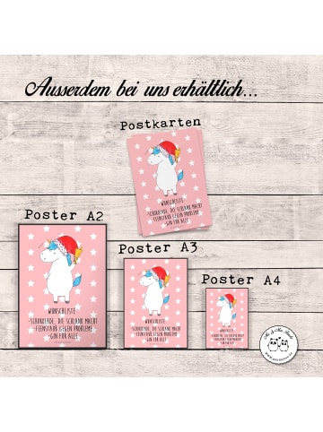 Mr. & Mrs. Panda Kunstdruck Einhorn Weihnachtsmann mit Spruch in Rot Pastell