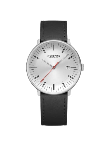 Mondaine Herrenuhr Quarz Doppio mit Lederband Silber / Schwarz