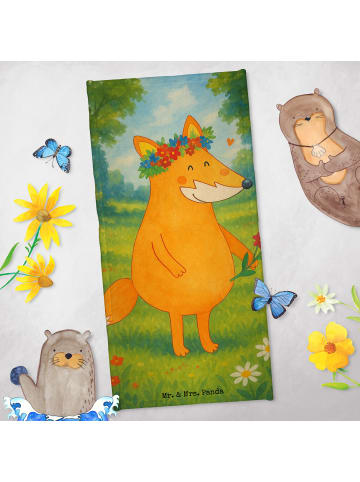 Mr. & Mrs. Panda Saunahandtuch Fuchs Blumen Design ohne Spruch in Weiß