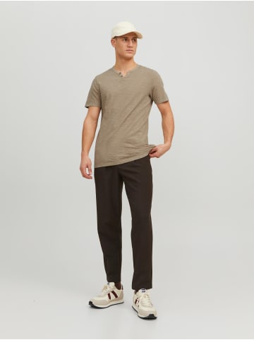 Jack & Jones Basic T-Shirt V-Neck Kurzarm mit Knöpfen JJESPLIT in Braun