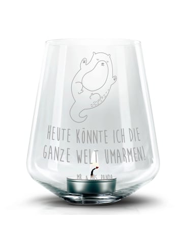 Mr. & Mrs. Panda Glas Windlicht Otter Umarmen mit Spruch in Transparent