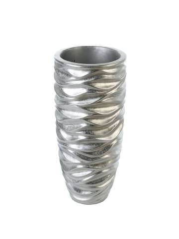 GILDE Pflanzgefäß "Waves" in Silber - H. 76 cm - D. 35 cm